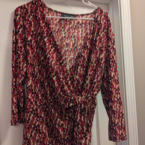 Evan Picone Black label v-neck red and black wrap blouse